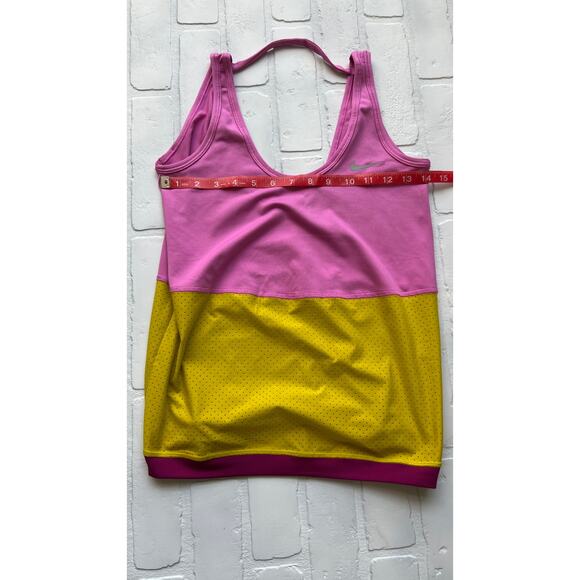 Nike Dri-Fit Pink and Yellow Athletic yoga running scoop back top tank - sz S - Picture 4 of 5